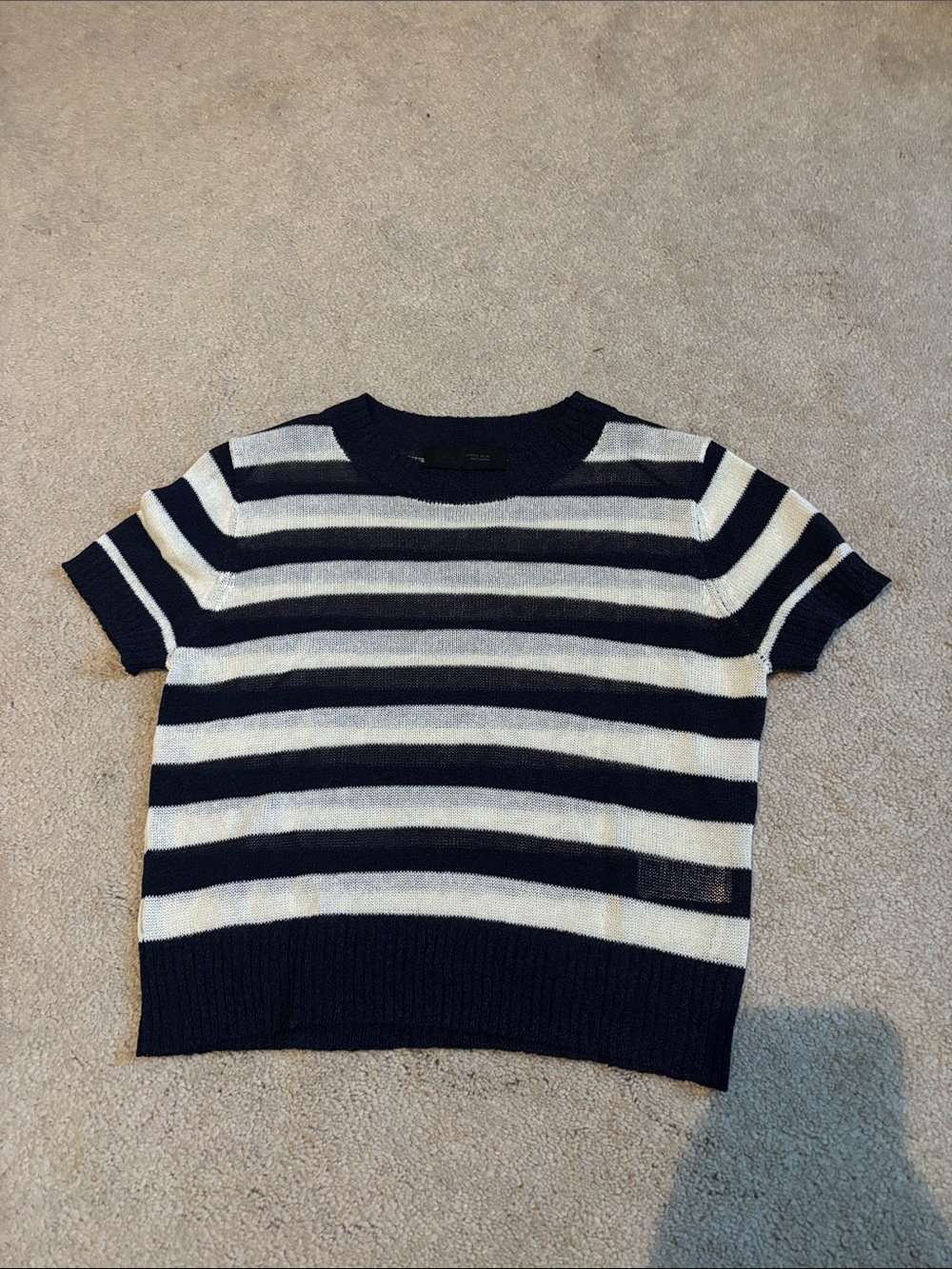 Navy and White Striped Short Sleeve Top